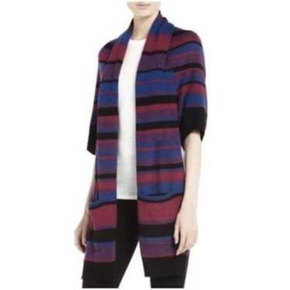 NEW BCBG MAX AZRIA Gaby Sz S Open Cardigan Dropped Back Pockets Multi Striped - Picture 1 of 12